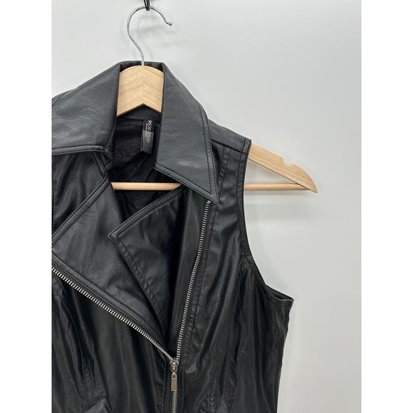 Bisou Bisou Faux Leather Vest Women Small Full Zip Collar Sleeveless Biker - Picture 4 of 7